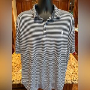 johnnie-O men’s‎ golf polo. Sharp blue/White Striped Polo w/logos. Retail: $98